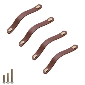 4 Pack Soft Genuine Leather Drawer Pulls Handle,Wardrobe Cabinets Kitchen Closet Knobs Door Pulls Handles knobs