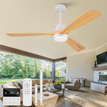 60 Inch White + Natural Wood Ceiling Fan