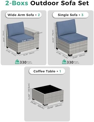 6-Piece Wicker Outdoor Patio Furniture Set | Blue All-Weather Resistant for Backyard, Garden & Porch