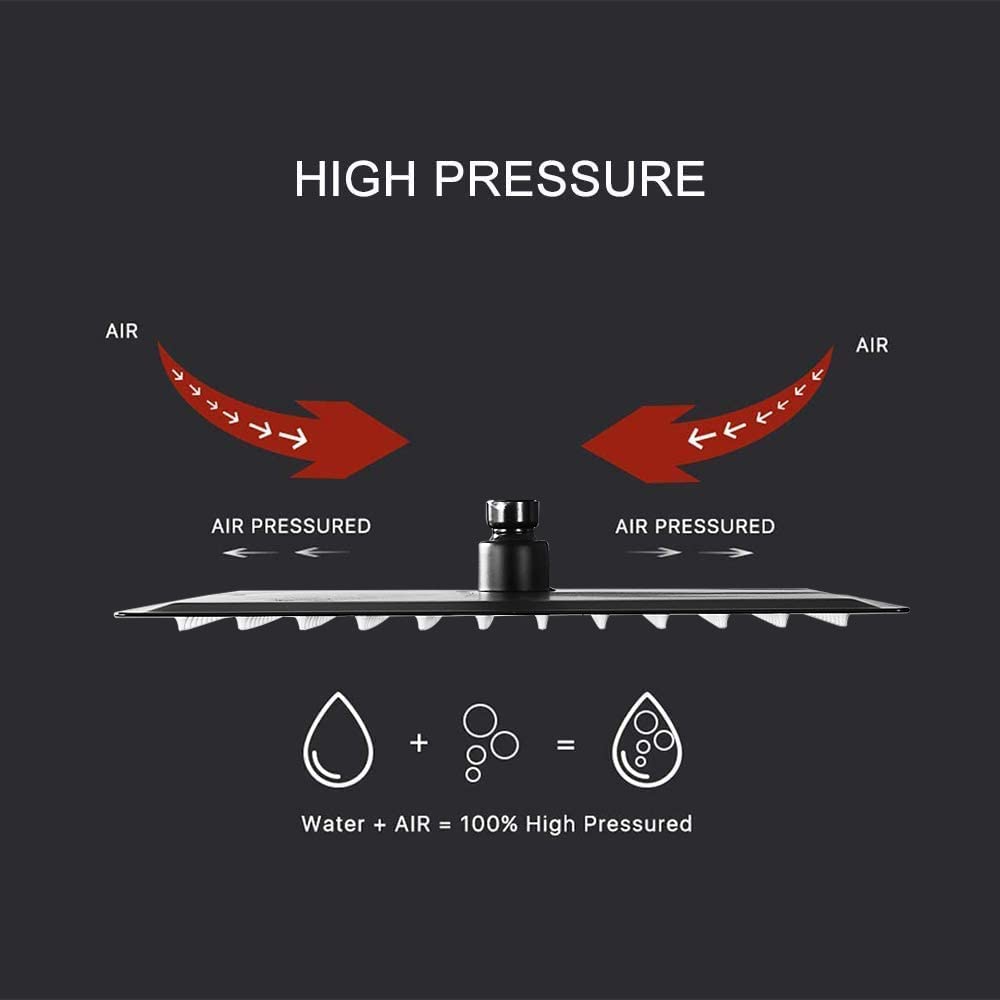 Matte Black Shower System Bathroom 16 Inch Rain Shower Head Ceiling Mount with Handheld Luxury High Pressure Shower