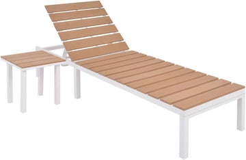 Sun Lounger Set of 2, Aluminum and WPC Outdoor Chaise Lounge with Adjustable Backrest, Modern Reclining Chair