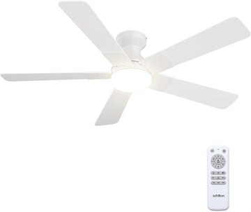 Ceiling Fans with Lights, 52 inch Low Profile Ceiling Fan with Light and Remote Control, Flush Mount, Reversible, 3CCT, Dimmable, Noiseless, White Ceiling Fan for Bedroom, Indoor/Outdoor Use