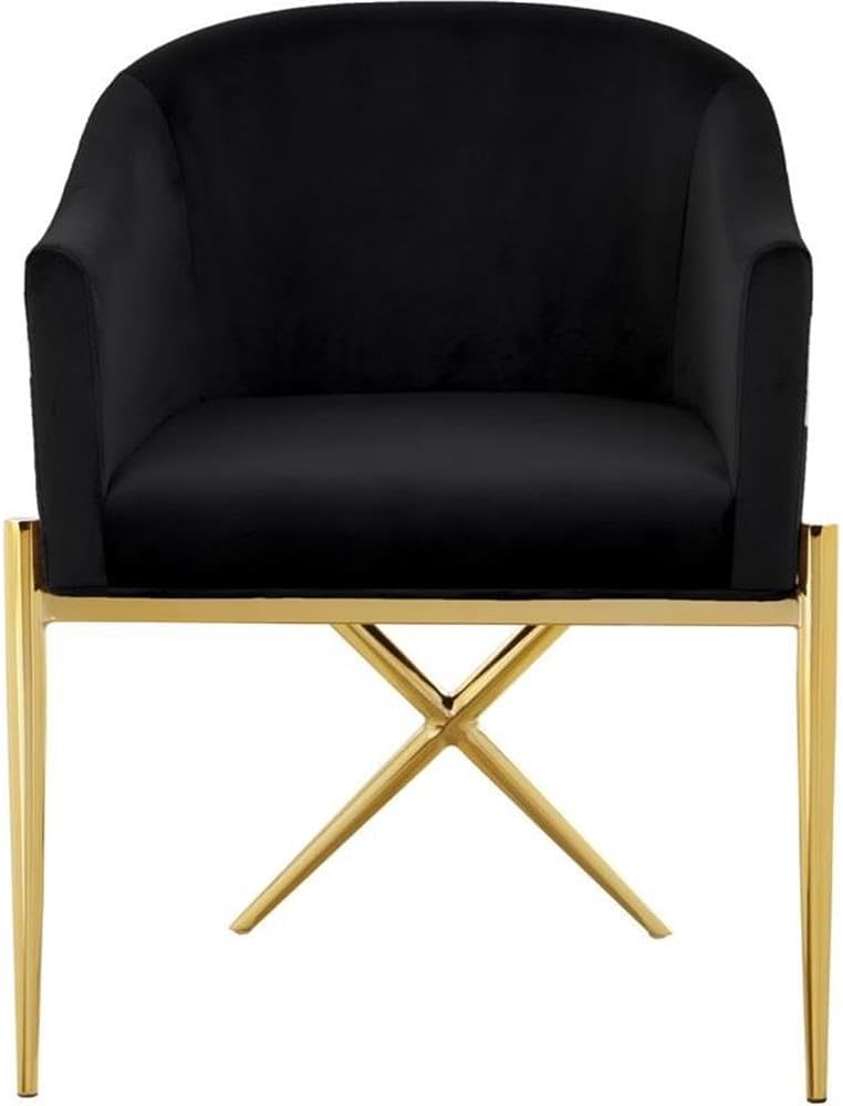 Modern, Contemporary Velvet Upholstered Dining Chair with Sturdy Steel X Shaped Legs, Solid Back