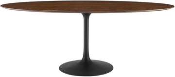 Inspired Saarinen Style Tulip Oval Pedestal Dining Table — Black Base / Walnut Top, 78″ Oval