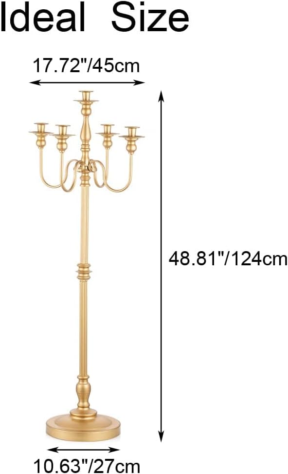 Gold Wedding Candelabra Tall - 50" Antique Floor Candelabra, Metal 5 Arm Candelabra, Spiral Candelabra Candle Holder