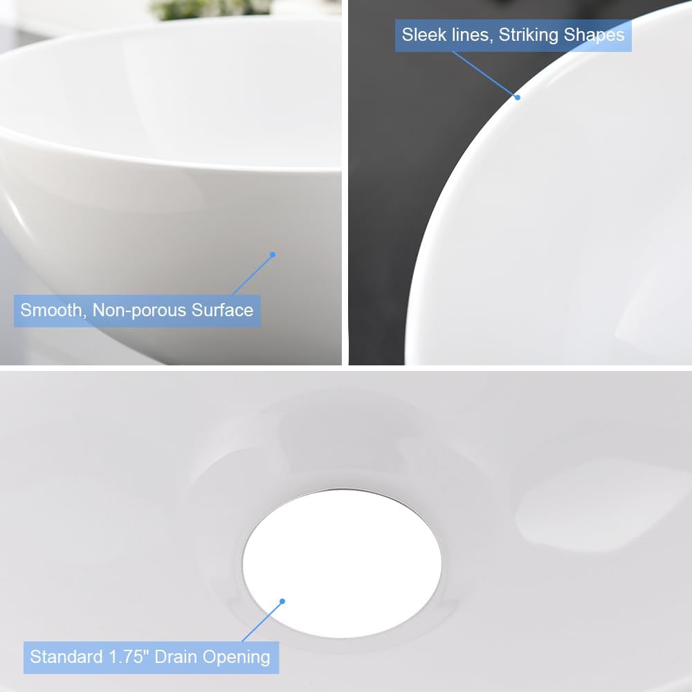 Round Bathroom Sink- VASOYO 13x13 Inch Small Vessel Sink Above Counter Bathroom Vanity Sinks White Porcelain Ceramic