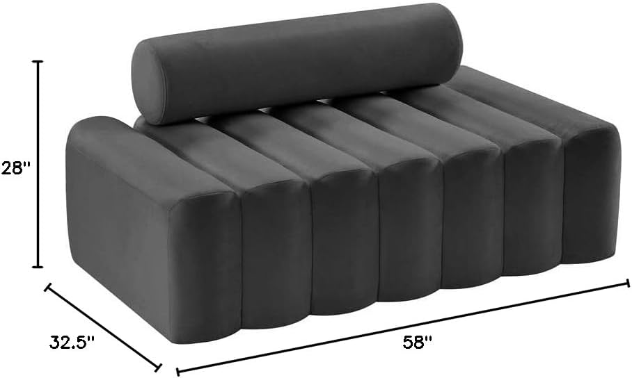647Grey-L Melody Collection Modern | Contemporary Velvet Upholstered Loveseat with Deep Channel Tufting