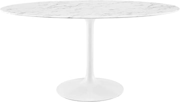 Inspired Saarinen Style Tulip Oval Pedestal Dining Table — White Base / Marble Top, 60″ Oval