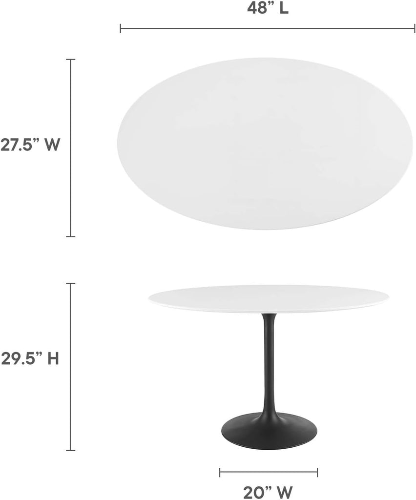Inspired Saarinen Style Tulip Oval Pedestal Dining Table — Black Base / White Top, 48″ Oval