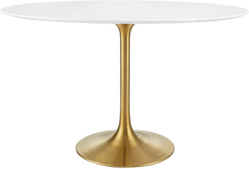 Inspired Saarinen Style Tulip Oval Pedestal Dining Table — Gold Base / White Top, 48″ Oval