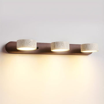 Dark Wood Farmhouse Bathroom Vanity Light Natural Stone Shade | Travertine 3 Lights Linear Bathroom Wall Sconce