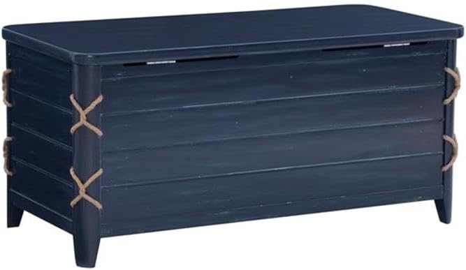 Modern Wood Rope Storage Chest, 38" L x 18" D x 18" H, Cedar Lined, Blue Finish, Paneled Design with Rope Trim