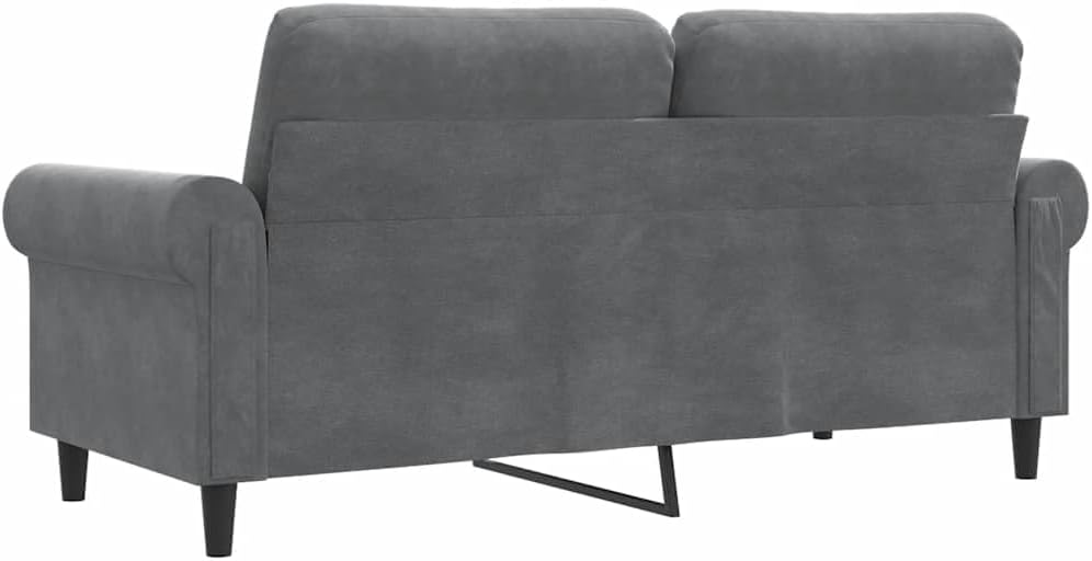 55.1 Inch Velvet 2-Seater Sofa Dark Gray , Small Couch with Metal Frame and Thick Padded Seats Armrests Back Pillows