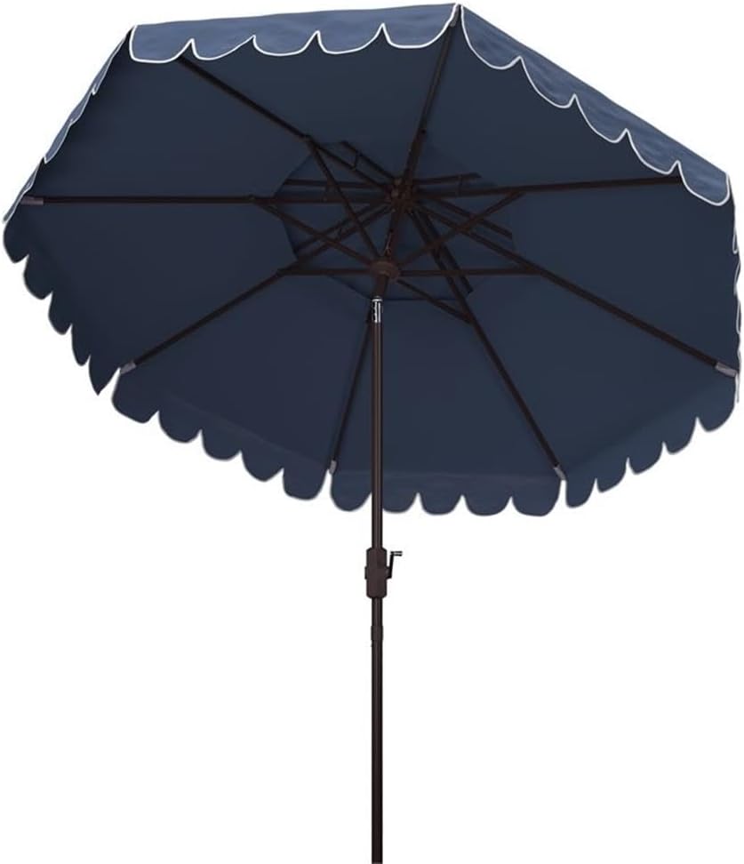 9ft Round Double-Top Patio Umbrella with Crank Lift & UV Protection - Navy/White
