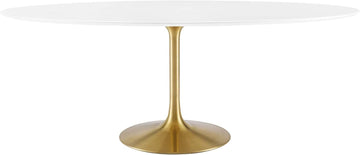 Inspired Saarinen Style Tulip Oval Pedestal Dining Table — Gold Base / White Top, 78″ Oval
