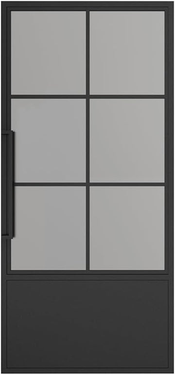 36 in. x 84 in. 6 Lite Frost Glass Black Steel Frame Prehung Interior Door with Door Handle