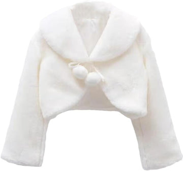 Girls Faux Fur Bolero White Fur Coat Jacket Princess Shawl Shrug Bridesmaid Tippet Cape Cardigan for Wedding Party