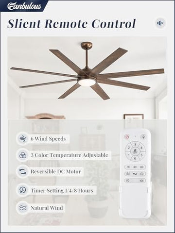 72" Ceiling Fan with LED Light and Remote - Antique Bronze