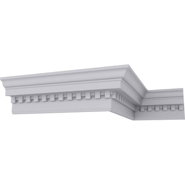 Dentil Crown Moulding, 6 3/4"H x 4 3/4"P x 8 3/8"F x 94 1/2"L, Factory Primed