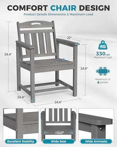 7-Piece HDPE Outdoor Patio Furniture Set - Dining | Grey All-Weather Resistant for Backyard, Garden & Porch