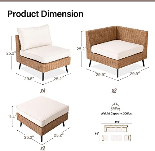 8-Piece PE Rattan Outdoor Patio Furniture Set | Beige All-Weather Resistant with Thick Cushions for Backyard, Garden & Porch