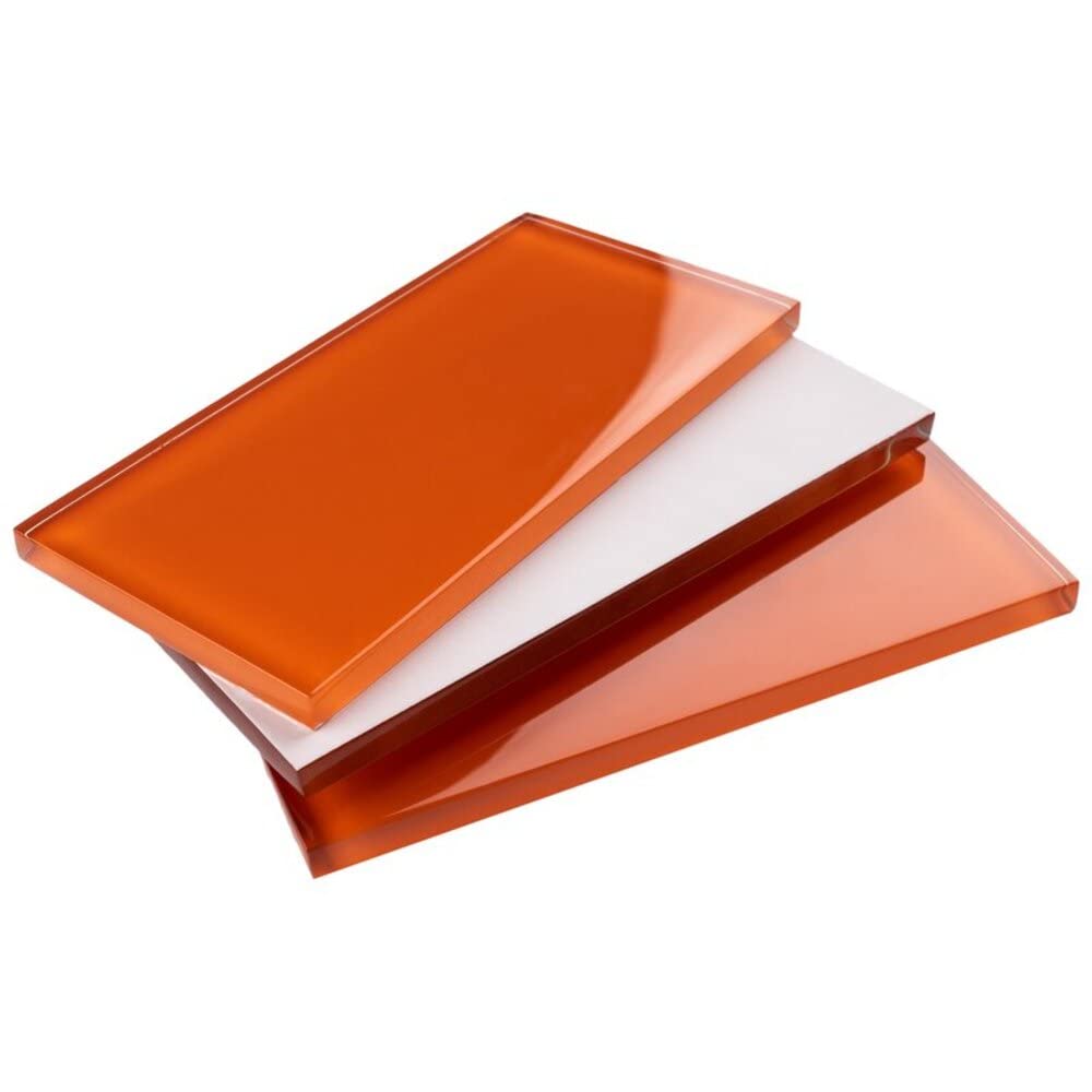 Glossy Orange Subway Glass Wall Tile - 1 Sq.ft. Modern Polished Backsplash Tile Walls, Bathroom Showers, Accent