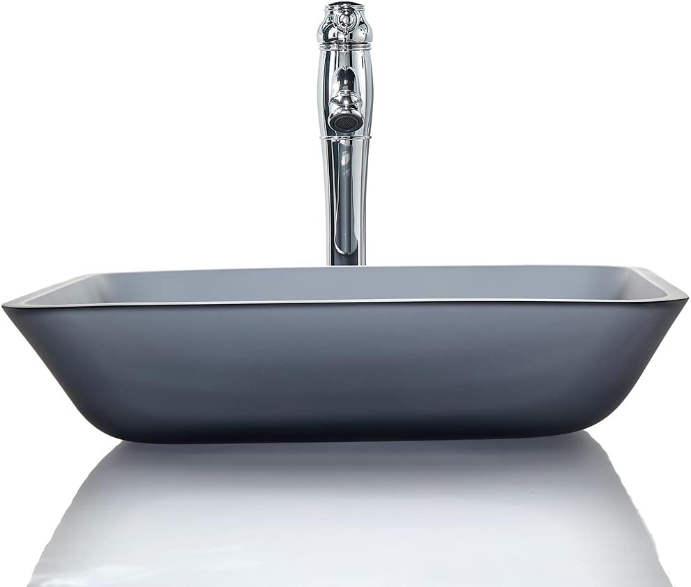 Europea GreyTempered Deco Glass Vessel Bathroom Sink in Grey Transparent Matt | Top Mount Sinks Above Countertop