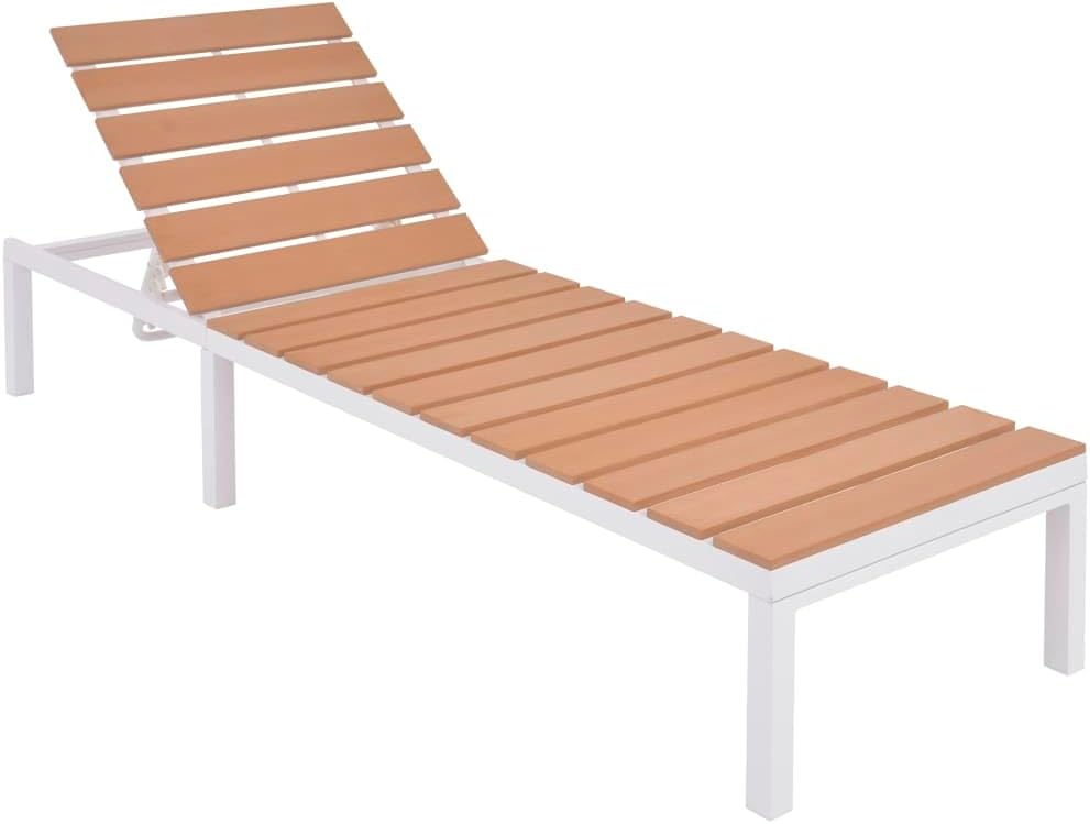Sun Lounger Set of 2, Aluminum and WPC Outdoor Chaise Lounge with Adjustable Backrest, Modern Reclining Chair