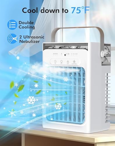 Portable Air Conditioners, Air Cooler Evaporative Personal Mini AC with Remoter, 4 Wind Speed, 2-4-6H Timer, 2 Modes
