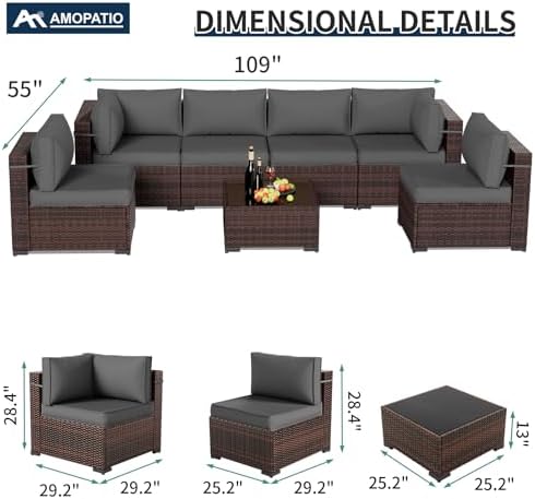 7-Piece Rattan Outdoor Patio Furniture Set | Grey for Backyard, Garden & Porch