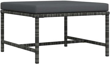 Sectional Patio Footrest with Cushion Gray, PE Rattan Ottoman with Powder-Coated Steel Frame, Outdoor Footstool for