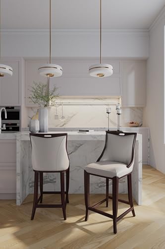 Emperor Vegan Leather Bar Stools with Backrest, Foam Padding and Solid Beech Wood Frame, Fully Assembled Upholstered