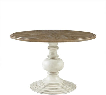 Brown Round Pedestal Dining Table with Wood Veneer and MDF Top, Ideal for Dining Room, Rustic or Modern Indoor Dining