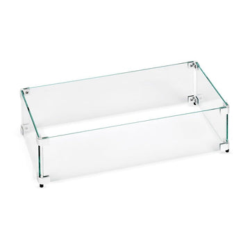 Tempered Glass Flame Guard for 24" x 8" Rectangular Drop-in Fire Pit Pans | Outdoor Wind Guard with Aluminum