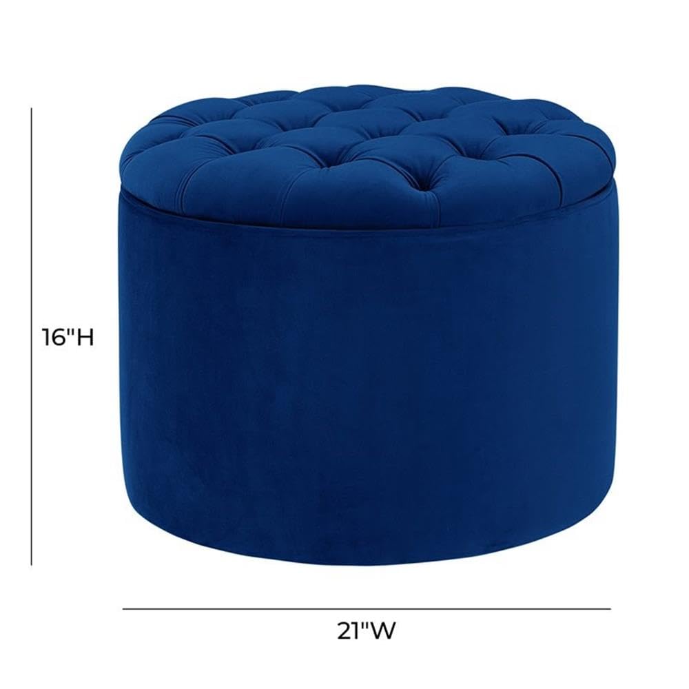 Queen Navy Velvet Storage Ottoman