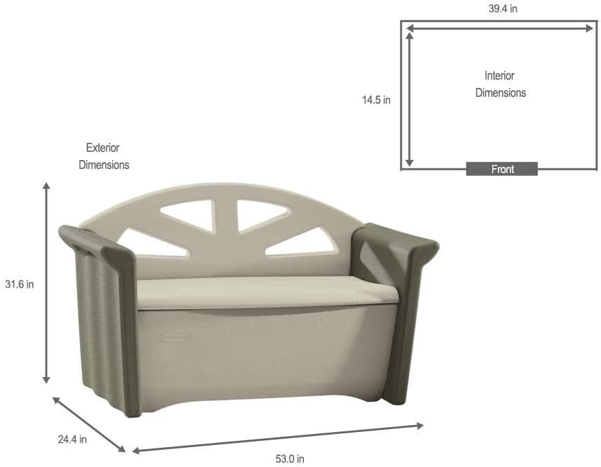 Resin Outdoor Storage Bench (32 Gal), Weather Resistant, Brown/Grey, Deck Organization /Backyard/Pool