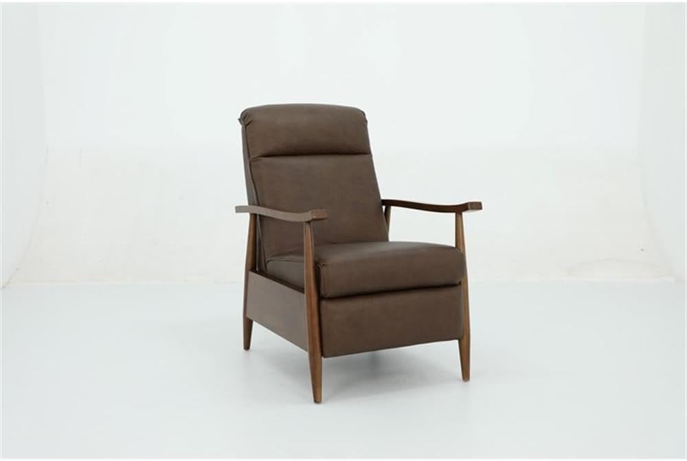 Leather Push Thru The Arms Recliner, Oasis Walnut Finish, Top Grain Leather Upholstery, Rustic Brown Exposed Wood
