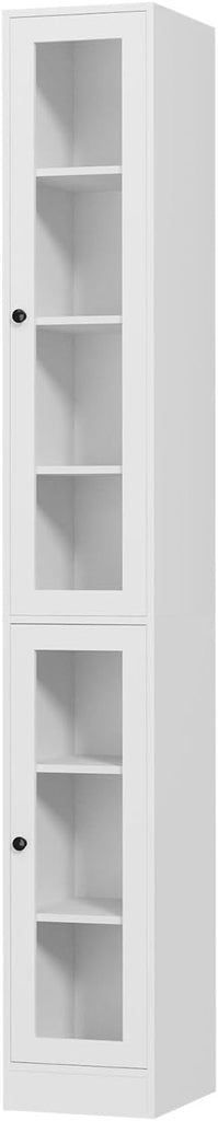 85.5 Inch Tall Bookshelf with Doors - 7 Tier Bookcase with Glass Doors and Drawer