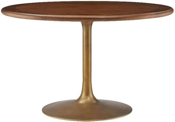 Inspired Saarinen Style Tulip Round Pedestal Dining Table — Brass Base / Walnut Top, 48″ Round