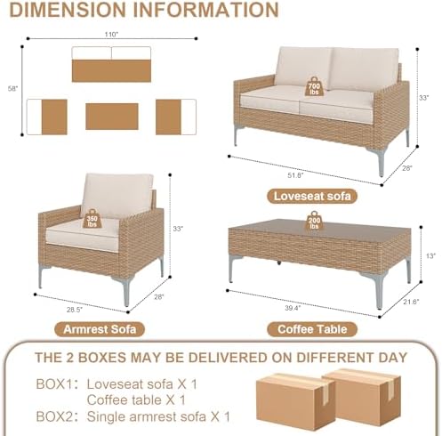 4-Piece Wicker Outdoor Patio Furniture Set - Conversation | Beige All-Weather Resistant with Thick Cushions for Backyard, Garden & Porch