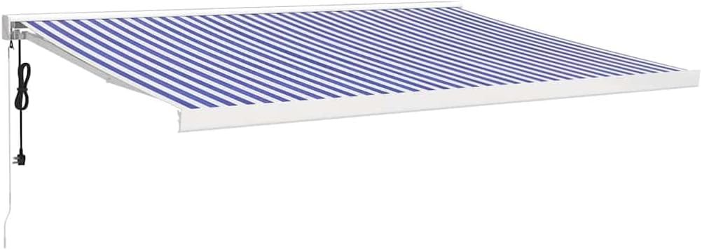 Motorized Retractable Patio Awning 4X Blue White Aluminum Folding Arm Wall-Mounted Sunshade UV Blocking for Deck