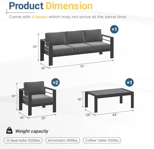 Aluminum Outdoor Patio Furniture Set - Conversation | All-Weather Resistant for Patio, Garden & Porch