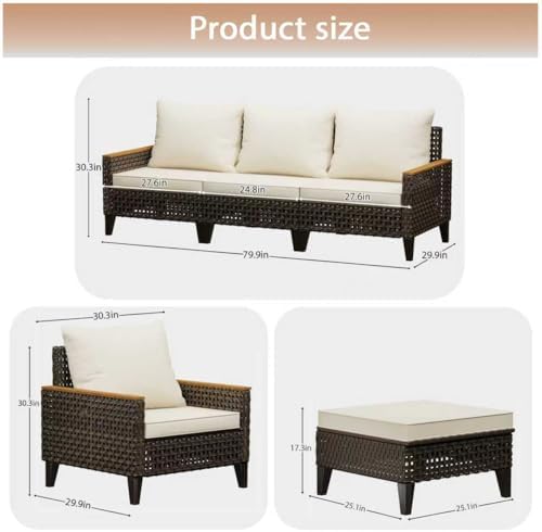 7-Piece Wicker Outdoor Patio Furniture Set | Beige All-Weather Resistant with Thick Cushions for Patio, Garden & Porch