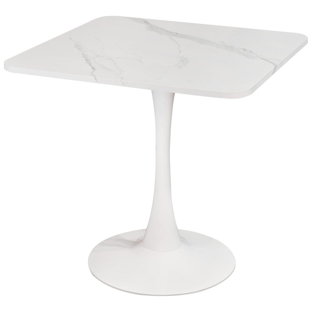 30" Square White Modern Dining Table - Faux Marble Tulip Kitchen Table with Heavy Duty Pedestal Metal Base