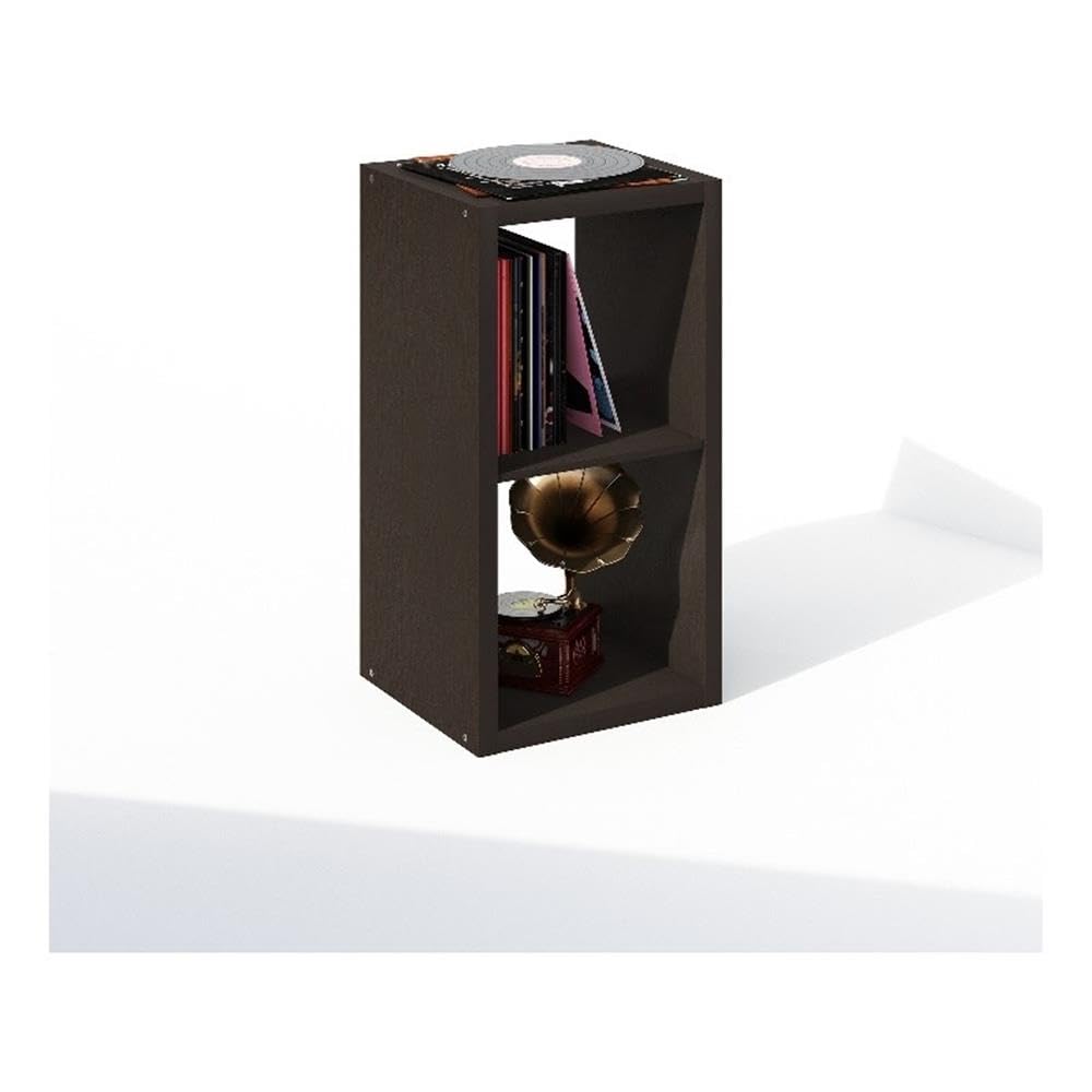 Cubicle Record Player Stand, 2-Cube Record Storage, Dark Oak