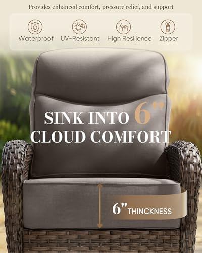 3-Piece Wicker Outdoor Patio Furniture Set - Swivel | Brown All-Weather Resistant for Patio, Garden & Porch