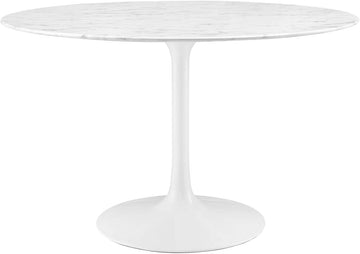 Inspired Saarinen Style Tulip Round Pedestal Dining Table — White Marble Top, 47″ Round