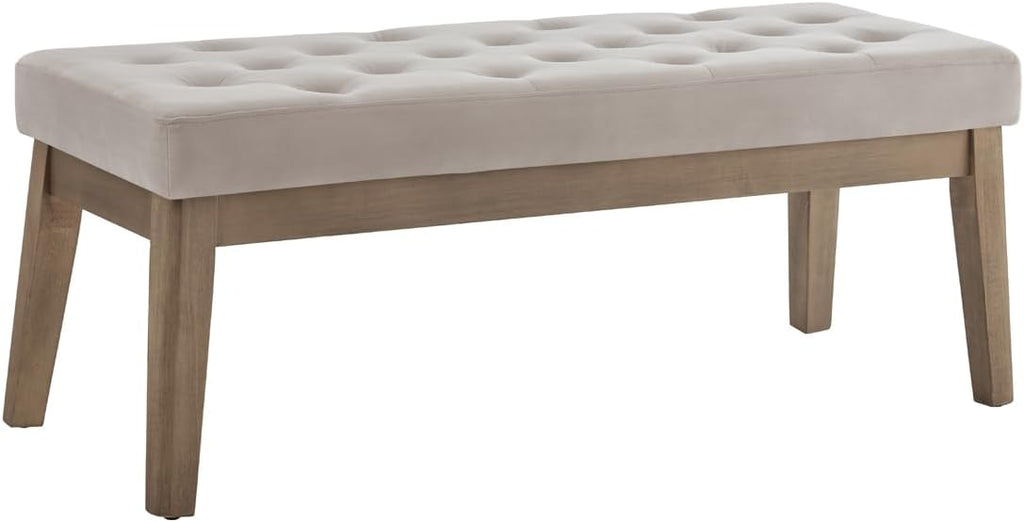 Velvet Upholstered Buttons Tufted Entryway Bench with Solid Wood Leg,Bed Bench Ottoman with Padded Seat,5034-Taupe