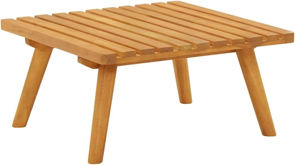 Outdoor Patio Footstool with Thickly Padded Cushion, 23.6x23.6 Inch Solid Acacia Wood Ottoman for Garden Deck