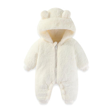 Baby Newborn Bear Outfit Fleece Snowsuit Winter Clothes Hooded Jumpsuit Romper for Baby boy girl (White )